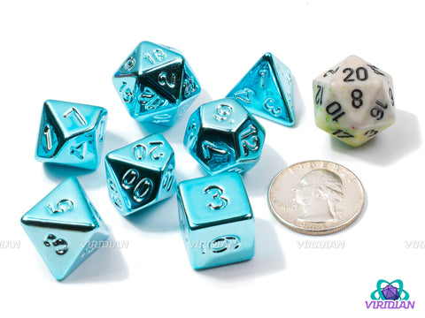 Cyan Electroplate | Shiny Lightweight Bright Light Blue Metallic-Look | Acrylic Dice Set (7)