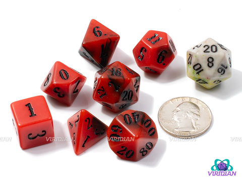 Western: Vendetta (B-Grade) | Red and Black Blended Swirls, Western/Retro Font | Acrylic Dice Set (7)