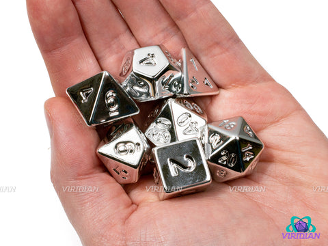 Silver Electroplate | Shiny Lightweight Gray-Silver Metallic-Look, Uninked | Acrylic Dice Set (7)