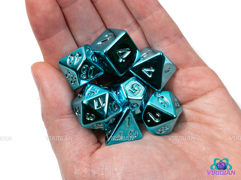 Cyan Electroplate | Shiny Lightweight Bright Light Blue Metallic-Look | Acrylic Dice Set (7)