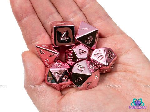 Rose Electroplate | Shiny Lightweight Pink Metallic-Look, Uninked | Acrylic Dice Set (7)