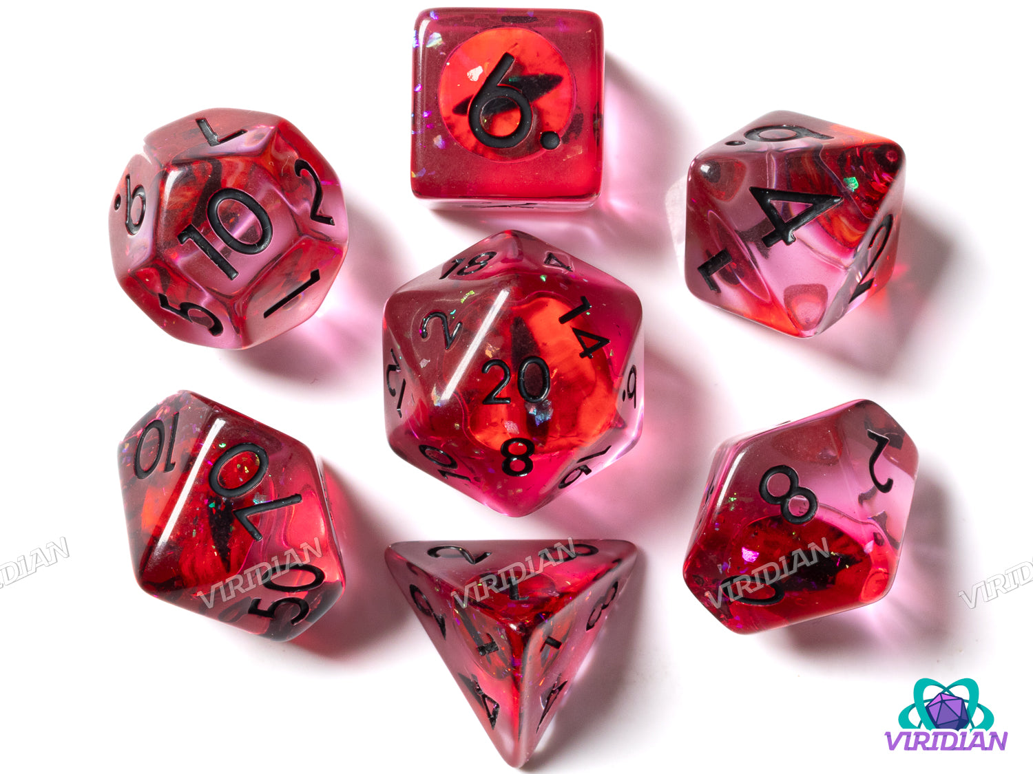 Red Eyed Demon | Red, Black, Translucent & Clear, Dragon | Resin Polyhedral Dice (7)