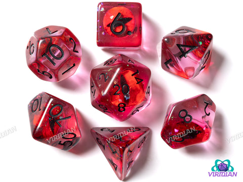 Red Eyed Demon | Red, Black, Translucent & Clear, Dragon | Resin Polyhedral Dice (7)