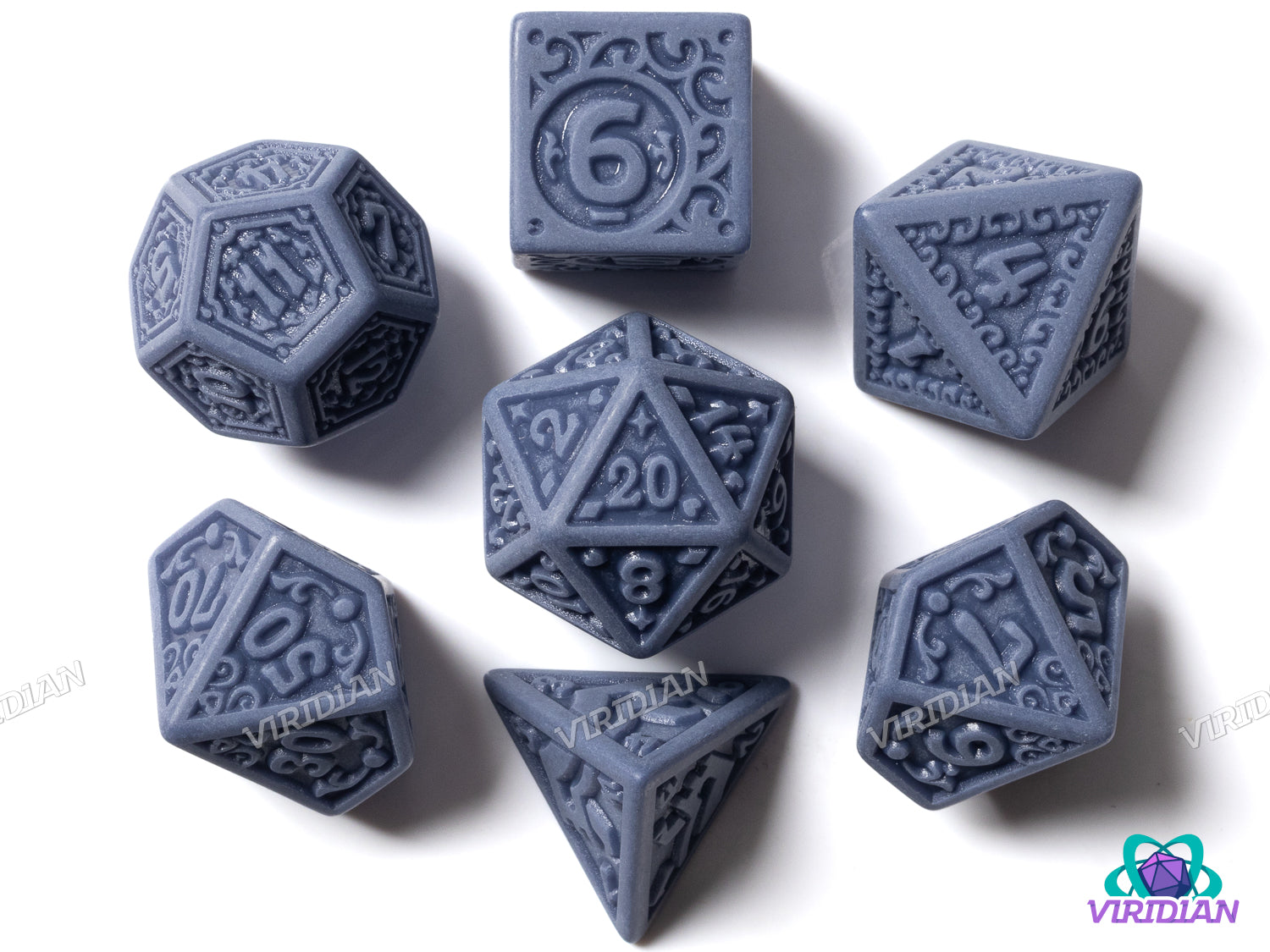Grey-Blue Uninked Palace | Acrylic Polyhedral Dice (Set of 7)