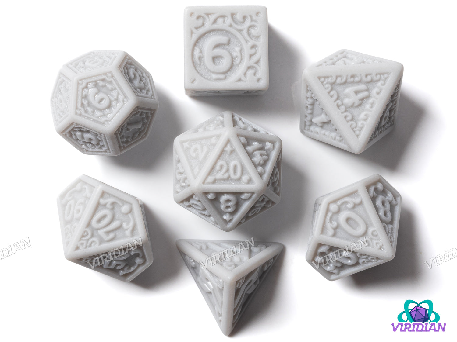 Grey Uninked Palace | Acrylic Polyhedral Dice (Set of 7)