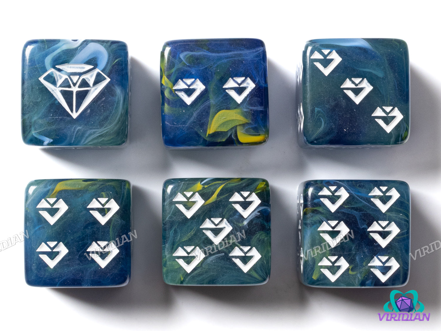 Blue & Yellow Jewel D6s (Set of 6) | Resin D6 Set