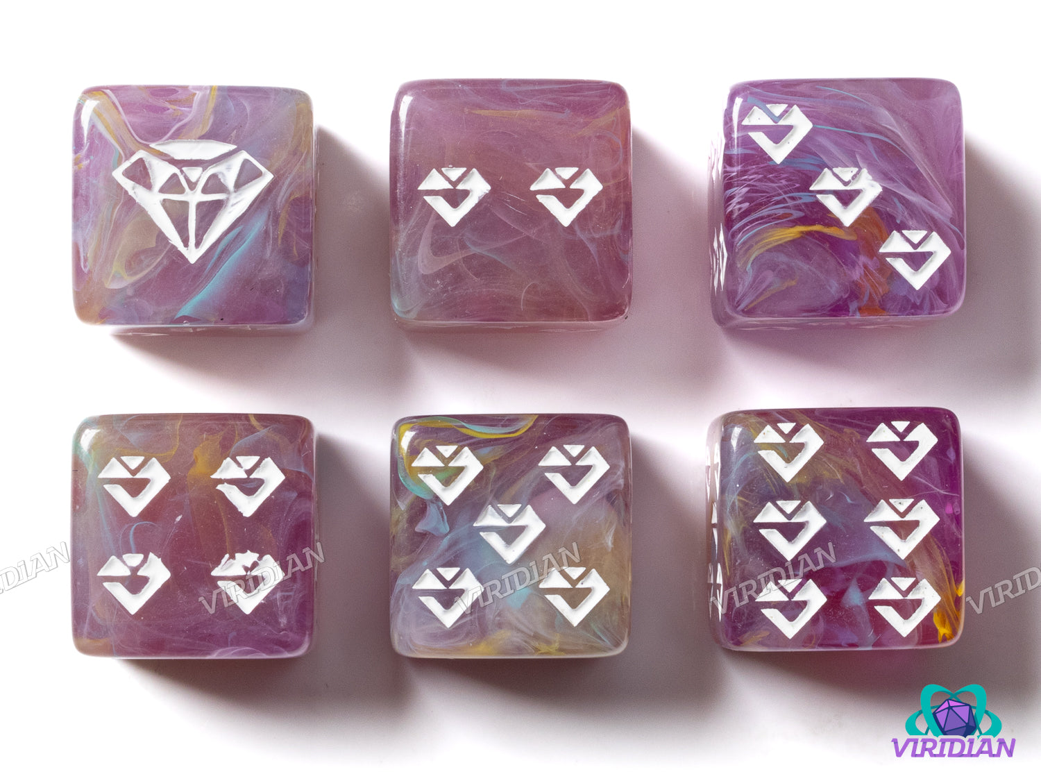 Purple & Gold Jewel D6s (Set of 6) | Resin D6 Set
