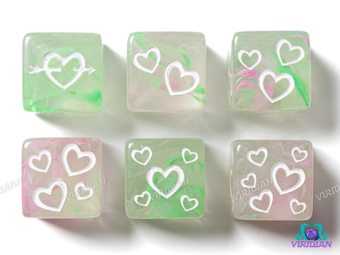 Green & Pink Nebula Heart D6s (Set of 6) | Dice