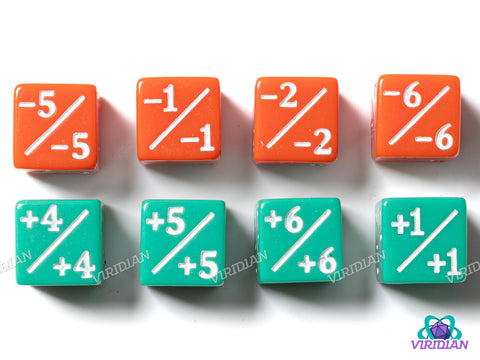 Mini MTG Counters (Set of 8) | (4) Green Positive & (4) Red Negative Tokens | Acrylic D6 Set 12mm