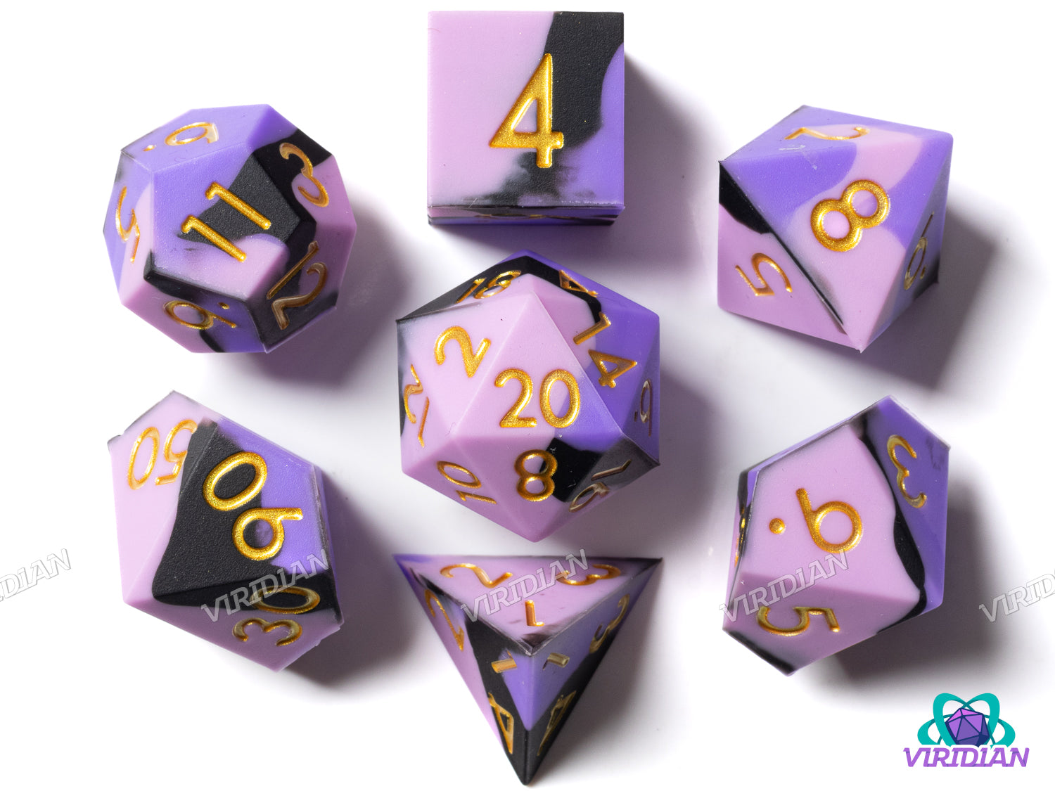 Lavender, Pink & Black Silicone (Set) | Polyhedral Dice Set (7)