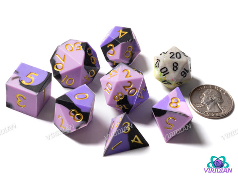 Lavender, Pink & Black Silicone (Set) | Polyhedral Dice Set (7)