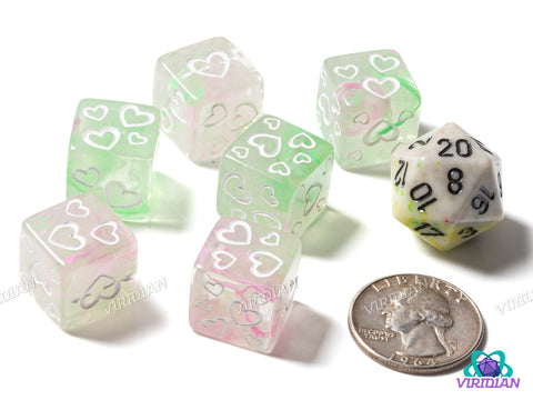Green & Pink Nebula Heart D6s (Set of 6) | Dice