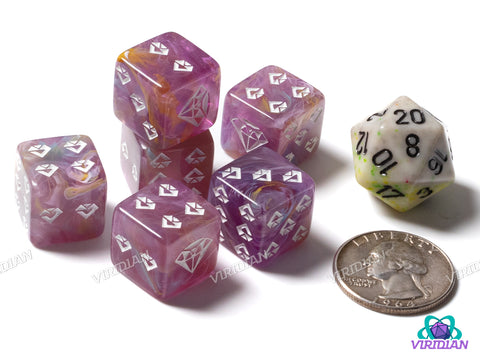 Purple & Gold Jewel D6s (Set of 6) | Resin D6 Set