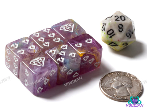 Purple & Gold Jewel D6s (Set of 6) | Resin D6 Set