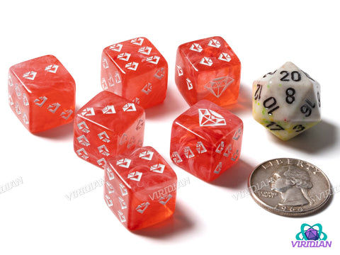 Red & White Jewel D6s (Set of 6) | Resin D6 Set