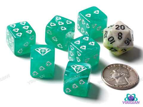 Green & White Jewel D6s (Set of 6) | Resin D6 Set