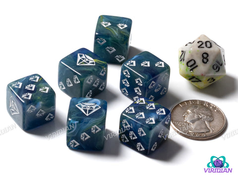 Blue & Yellow Jewel D6s (Set of 6) | Resin D6 Set