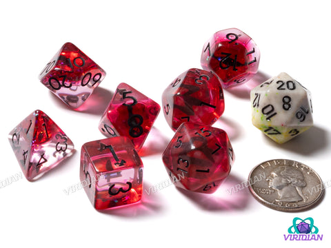 Red Eyed Demon | Red, Black, Translucent & Clear, Dragon | Resin Polyhedral Dice (7)