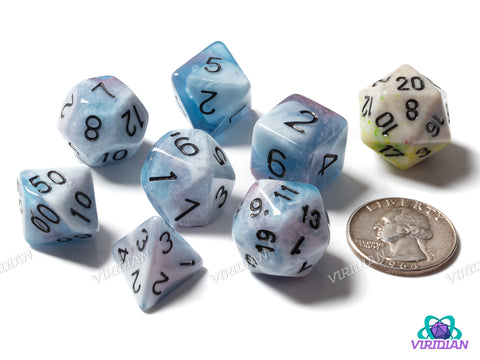 Frozen Curse | Blue, Grey & White, Swirls | Acrylic Polyhedral Dice (7)