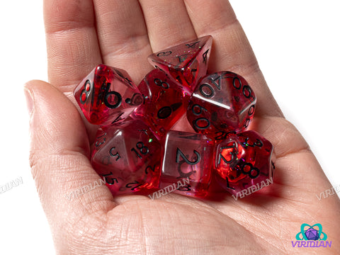 Red Eyed Demon | Red, Black, Translucent & Clear, Dragon | Resin Polyhedral Dice (7)