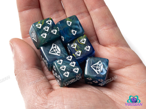 Blue & Yellow Jewel D6s (Set of 6) | Resin D6 Set