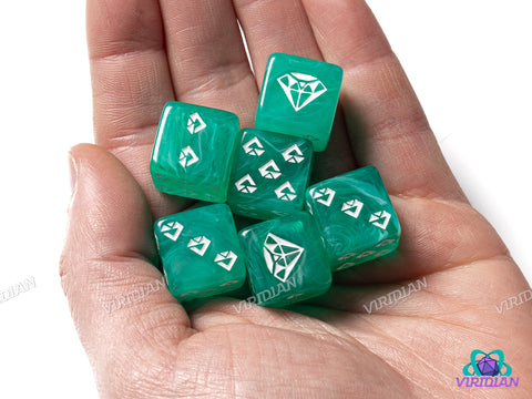 Green & White Jewel D6s (Set of 6) | Resin D6 Set