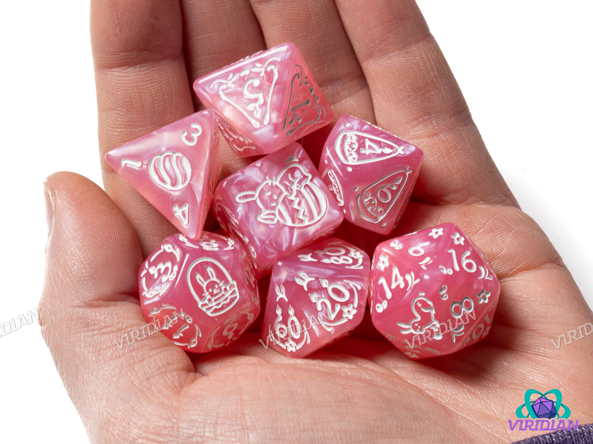 Easter Rabbit (Pink Pearl) | Acrylic Polyhedral Dice (7) – Viridian Dice