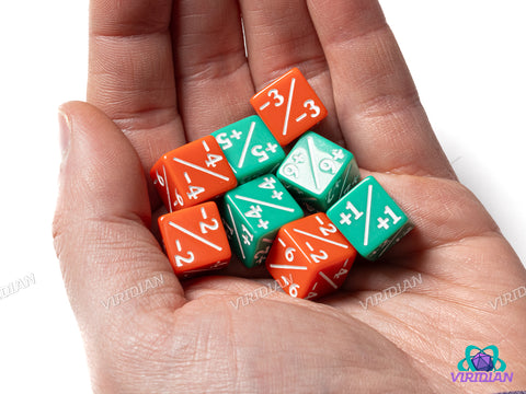 Mini MTG Counters (Set of 8) | (4) Green Positive & (4) Red Negative Tokens | Acrylic D6 Set 12mm