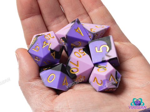 Lavender, Pink & Black Silicone (Set) | Polyhedral Dice Set (7)