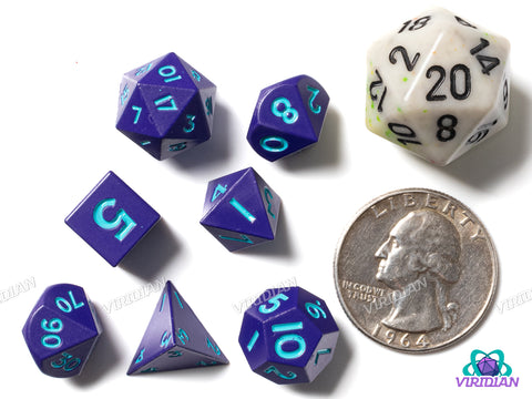 Flat Purple w Teal (Mini) | Metal Polyhedral Dice (7)