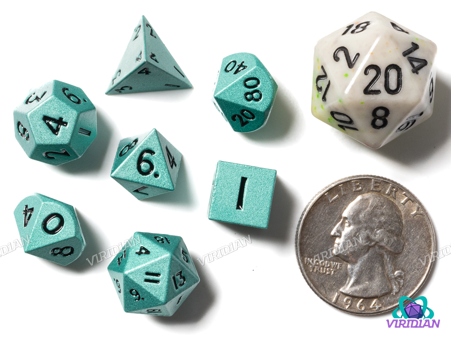 Flat Light Green (Mini) | Metal Polyhedral Dice (7)