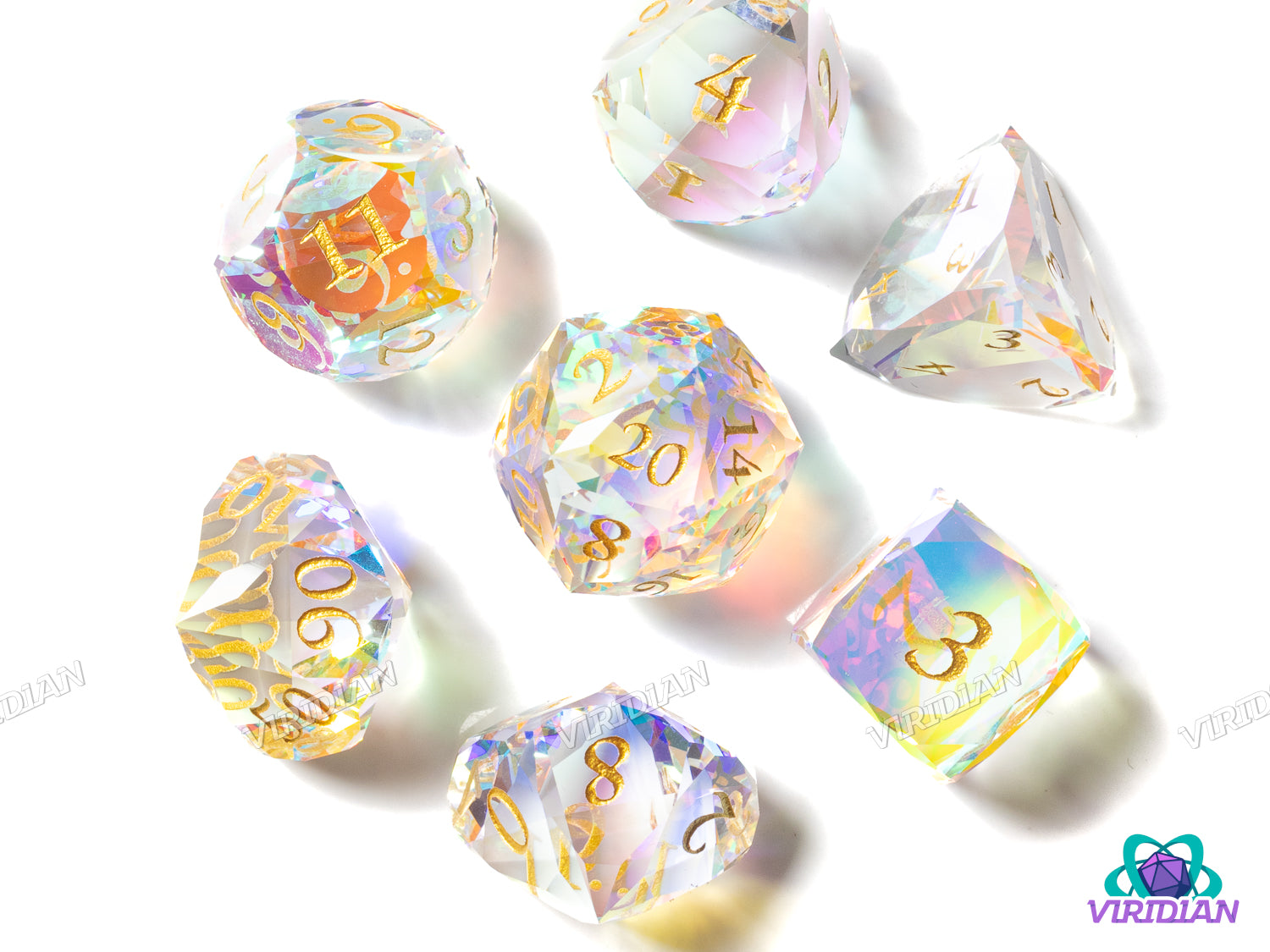 Multi-faceted Rainbow Glass | Glass Polyhedral Dice (7)