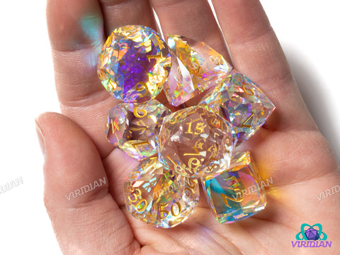 Multi-faceted Rainbow Glass | Glass Polyhedral Dice (7)