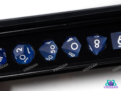 Sharp-Edged Frosted Blue | Resin Polyhedral Dice (7)