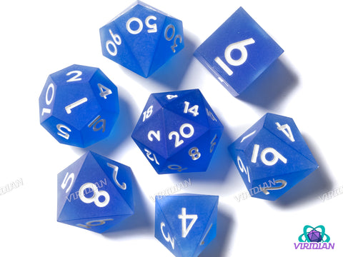 Sharp-Edged Frosted Blue | Resin Polyhedral Dice (7)