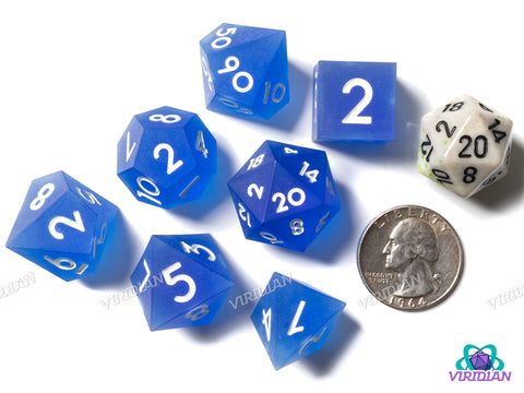 Sharp-Edged Frosted Blue | Resin Polyhedral Dice (7)