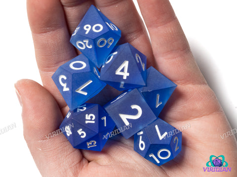 Sharp-Edged Frosted Blue | Resin Polyhedral Dice (7)