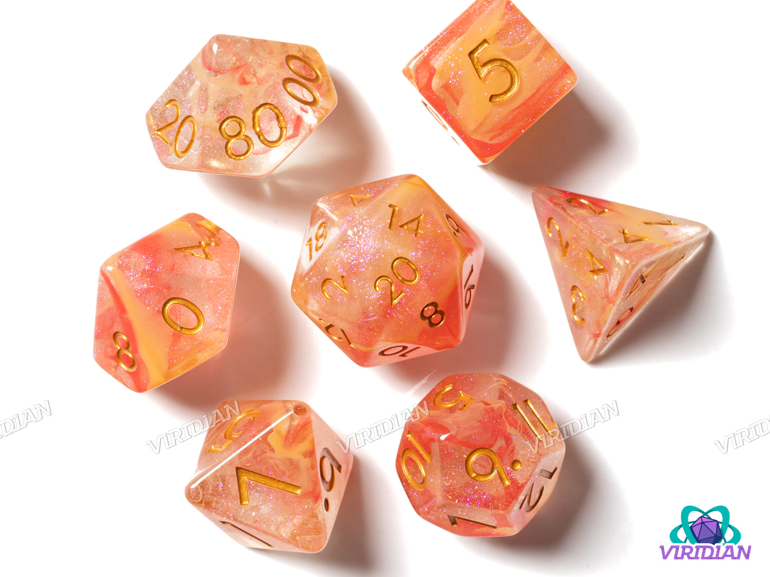 Milky Rose | Pink and Beige, Glittery Swirled Resin Dice Set (7)