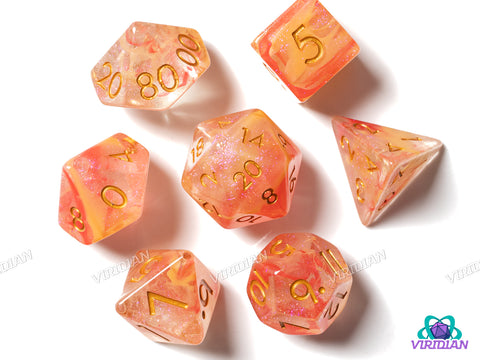 Milky Rose | Pink and Beige, Glittery Swirled Resin Dice Set (7)