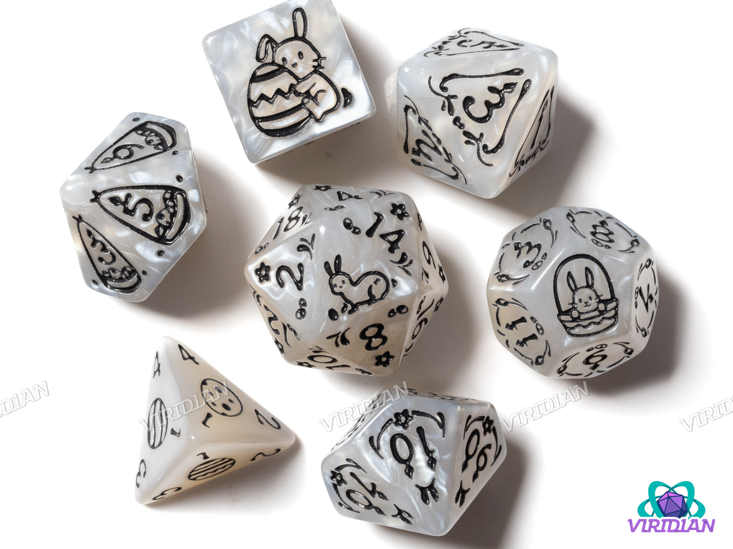 Easter Rabbit (White Pearl) | Acrylic Polyhedral Dice (7)
