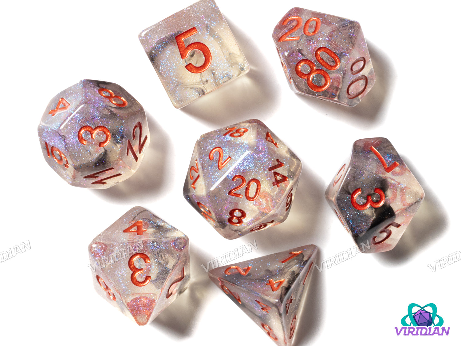 Shinning Stars | Black & Purple Nebula | Acrylic Dice Set (7)