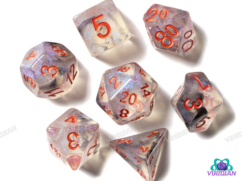 Shinning Stars | Black & Purple Nebula | Acrylic Dice Set (7)