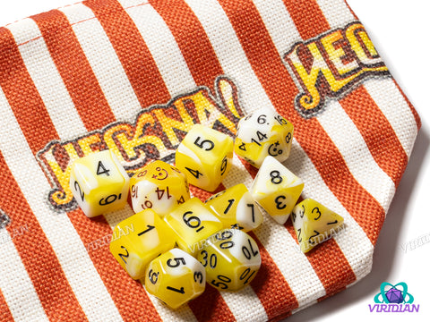 BUNDLE: Heckna! Popcorn Dice & Bag | 11-Piece Acrylic Dice Set + Bag