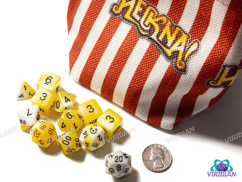 BUNDLE: Heckna! Popcorn Dice & Bag | 11-Piece Acrylic Dice Set + Bag
