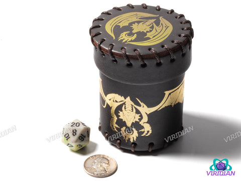Golden Dragon Dice Cup | Leather Flying Dragon Brown & Golden