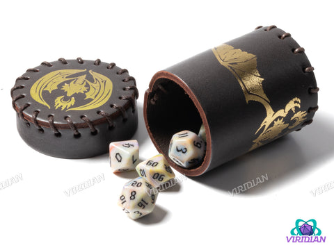 Golden Dragon Dice Cup | Leather Flying Dragon Brown & Golden