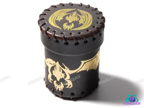 Golden Dragon Dice Cup | Leather Flying Dragon Brown & Golden