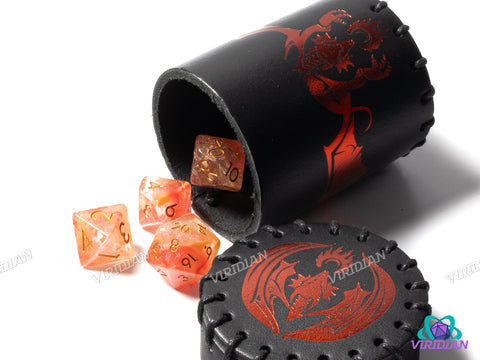 Metallic Red Dragon Rolling Dice Cup | Leather Flying Dragon Black & Red