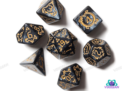 Chinese Dragon (Black) | Acrylic Polyhedral Dice (7)