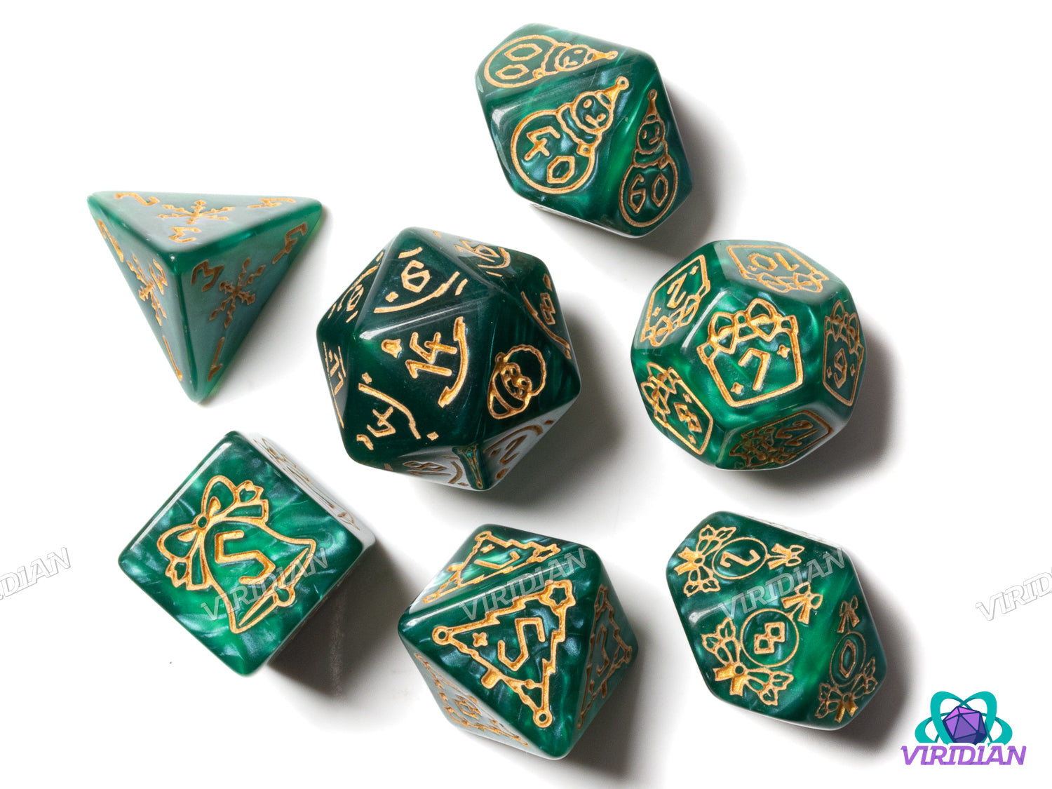 Christmas Dice (Yellow & Green) | Acrylic Polyhedral Dice (7)